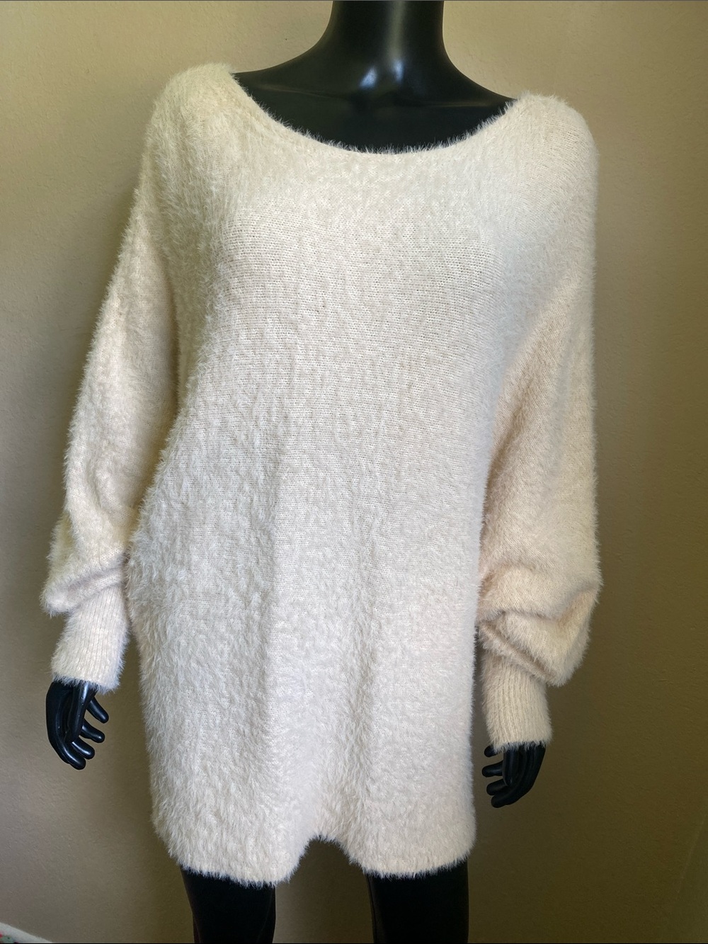 Adorable Cream Fuzzy Batwing Sweater | Kawaii Cozy Girl